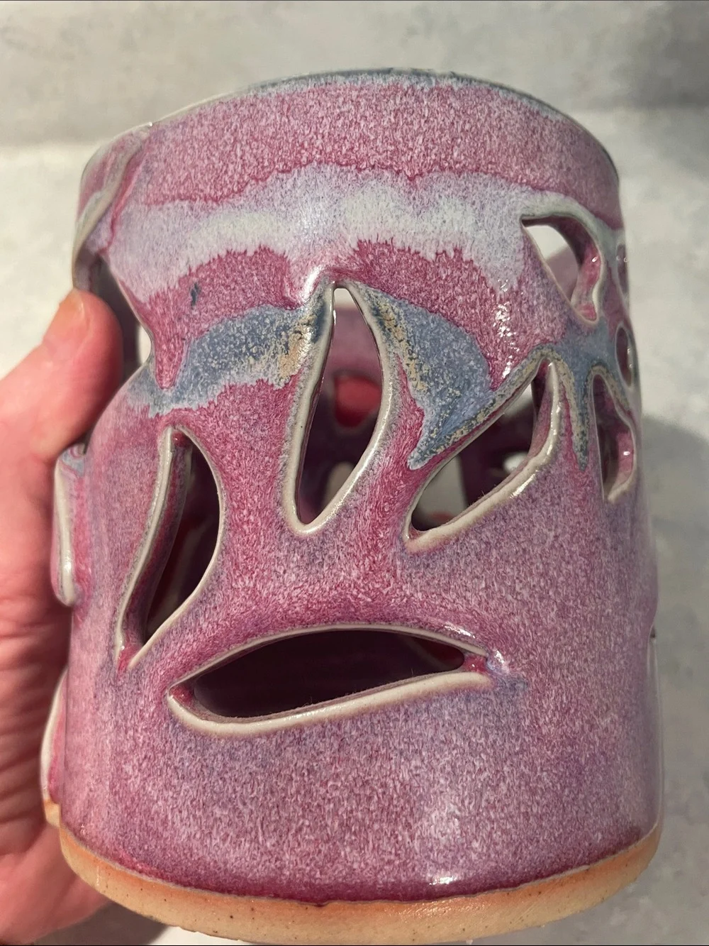 Bay Pottery Handcrafted Purple Luminary with Cutout Design